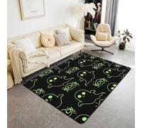 Homemissing Alfombra para sala de estar con diseño de fantasma, 100 x 150 cm, diseño kawaii de Halloween, decoración para niños y niñas, diseño de dibujos animados, rayas geométricas, fantasma, negro