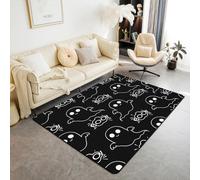 Homemissing Alfombra para sala de estar con diseño de fantasma, 100 x 150 cm, diseño kawaii de Halloween, decoración para niños y niñas, diseño de dibujos animados, rayas geométricas, fantasma, negro