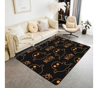 Homemissing Alfombra para sala de estar con diseño de fantasma, 100 x 150 cm, diseño kawaii de Halloween, decoración para niños y niñas, diseño de dibujos animados, rayas geométricas, fantasma, negro