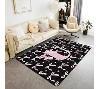 Homemissing Alfombra para sala de estar con lazo rosa para niños, alfombra de área de 150 x 200 cm, alfombra decorativa con letra U inicial para niños y niñas, bonita alfombra de suelo con lazo de