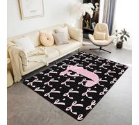 Homemissing Alfombra para sala de estar con lazo rosa para niños, alfombra de área de 150 x 200 cm, alfombra decorativa con letra J inicial para niños y niñas, bonita alfombra de suelo con lazo