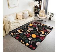 Homemissing Alfombra para sala de estar con temática de Halloween, 100 x 150 cm, bonita alfombra de decoración de fantasmas kawaii para niños y niñas, flores botánicas, calabazas, calaveras, patrón