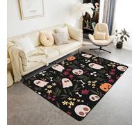 Homemissing Alfombra para sala de estar con temática de Halloween, 100 x 150 cm, diseño de calavera de azúcar y fantasma, para niños, niñas, adolescentes, kawaii, calabaza, hueso, flor, floral