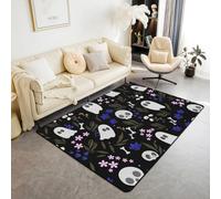 Homemissing Alfombra para sala de estar con temática de Halloween, 100 x 150 cm, para niños, niñas, adolescentes, flores de hueso kawaii, decoración de interiores, decoración de habitación