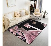Homemissing Alfombra para sala de estar de niños, niñas, adolescentes y adultos, 150 x 200 cm, alfombra decorativa de flores florecientes, alfombra personalizada con letra G para interiores