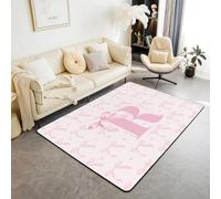 Homemissing Alfombra para sala de estar de niños y niñas, 150 x 200 cm, alfombra de decoración personalizada con letra R, bonita alfombra de moño para interiores, antideslizante con letra R inicial R