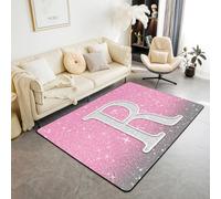 Homemissing Alfombra para sala de estar de niños y niñas, 150 x 200 cm, decoración de letra R, alfombra de suelo para interiores, con estampado de diamantes brillantes, regalos personalizados