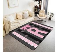 Homemissing Alfombra para sala de estar para niños, 150 x 200 cm, alfombra decorativa de coqueta con lazo para niñas, alfombra personalizada con letra R para interiores, con nudo de mariposa, princesa
