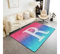 Homemissing Alfombra para sala de estar para niños y niñas, 100 x 150 cm, alfombra decorativa con letra R, regalos personalizados, tapete para interiores, estampado de diamantes con purpurina