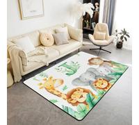 Homemissing Alfombra para sala de estar para niños y niñas, 150 x 200 cm, diseño de león, elefante, animales salvajes, alfombra decorativa, letra inicial J, tapete antideslizante para niños
