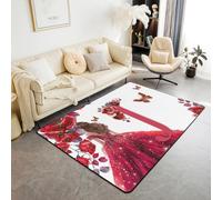 Homemissing Alfombra roja con diseño de flores de princesa para niños, niñas, adolescentes y adultos, 150 x 200 cm, alfombra decorativa con letra G, alfombra de suelo para interiores, con monograma