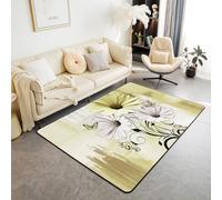 Homemissing Alfombra rústica de estilo rústico para sala de estar para niños y niñas, 100 x 150 cm, margaritas amarillas y flores florales y mariposas en el campo, alfombra decorativa de madera