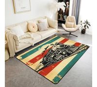 Homemissing Alfombra vintage de 100 x 150 cm, diseño de tren de vapor, para sala de estar, dormitorio, decoración de líneas de rayas abstractas, alfombra retro para interiores