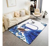 Homemissing Alfombras azules de princesa para sala de estar, niñas, adolescentes y adultos, 100 x 150 cm, alfombra decorativa con letra U, alfombra de suelo para interiores, con monograma