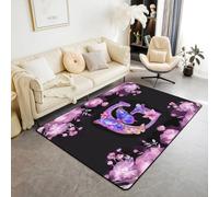 Homemissing Alfombras de salón de mariposa para dormitorio, alfombra de área para niños y niñas, 100 x 150 cm, alfombra decorativa con monograma, letra G suave para interiores, estampado floral