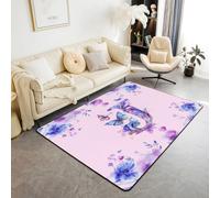 Homemissing Alfombras de salón de mariposa para dormitorio, alfombra de área para niños y niñas, 100 x 150 cm, alfombra decorativa con monograma, alfombra personalizada con letra J para interiores