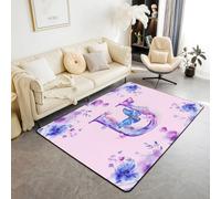 Homemissing Alfombras de salón de mariposa para dormitorio, alfombra de área para niños y niñas, 100 x 150 cm, alfombra decorativa con monograma, alfombra personalizada con letra U para interiores
