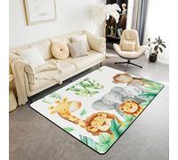 Homemissing Alfombras personalizadas para sala de estar para niños y niñas, 100 x 150 cm, alfombra decorativa con diseño de león, elefante y animales salvajes, letra inicial W, tapete antideslizante