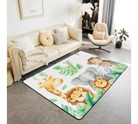 Homemissing Alfombras personalizadas para sala de estar para niños y niñas, 100 x 150 cm, alfombra decorativa con diseño de león, elefante salvaje, letra V inicial, tapete para interiores, monograma