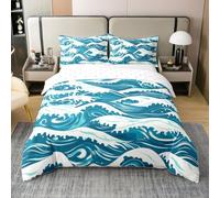 Homemissing Blue Ocean - Juego de ropa de cama tamaño Super King, funda de edredón de olas oceánicas para niños, niñas, adolescentes, mundo marino, olas japonesas, paisajes naturales, funda de edredón