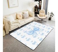 Homemissing Bonita alfombra de área con lazo azul de 100 x 150 cm para dormitorio, corazones de amor, moño, sala de estar, alfombra suave, antideslizante, decoración de lazos femeninos, alfombra para