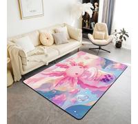Homemissing Bonita alfombra de área de ajolote de 100 x 150 cm para dormitorio, salamandra de dibujos animados, alfombra suave y antideslizante, decoración de vida marina kawaii, alfombra de flores