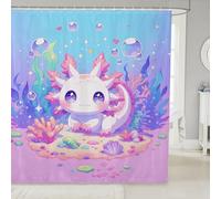 Homemissing Bonita cortina de ducha de ajolote para baño, diseño de salamandra de dibujos animados, los mejores regalos de ajolote, accesorios Kawaii Ocean Sealife, impermeable, animal reptil para