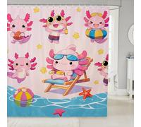 Homemissing Bonita cortina de ducha divertida con diseño de ajolote para baño, diseño de salamandra de dibujos animados, accesorios de vida marina kawaii, los mejores regalos de ajolote, tema de playa
