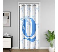 Homemissing Bonita cortina de puerta con lazo azul para privacidad en la puerta, 106 x 203 cm, 1 panel, cubierta de armario con monograma, cortina divisora de habitación con letra Q inicial, bonito