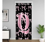 Homemissing Bonita cortina de puerta con lazo rosa para privacidad en la puerta, 150 x 203 cm, 1 panel, cubierta de armario con letra inicial Q, bonita cortina divisora de habitación con lazo coqueta