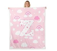 Homemissing Bonita manta de forro polar con estampado de arcoíris rosa con estampado de estrella y luna, para niños y niñas, letra Z, felpa suave, corazón de amor para sofá, cama, sofá, 40 x 50