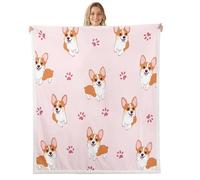 Homemissing Bonita manta de sherpa de felpa para niños y niñas, corgi para cama, sofá, silla, sala de estar, doble de 60 x 79 pulgadas, con diseño de pata de perro, adorable amapola, mascota, kawaii
