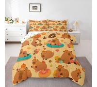 Homemissing Capybara - Juego de edredón para niños, tamaño doble, diseño de dona, diseño de calabaza, floral, edredón de plumón para dormitorio, piscina, fiesta, decoración temática, lindo animal