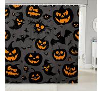 Homemissing Cortina de baño de Halloween de 180 x 210 cm, cortina de ducha de calabaza para niños, niñas, adolescentes, murciélagos, fantasma, accesorios de baño, color negro y gris, poliéster