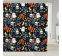 Homemissing Cortina de ducha de 180 x 210 cm para decoración de baño, diseño de calabaza, fantasma, floral, color negro, accesorios de baño espeluznantes, poliéster con 12 ganchos