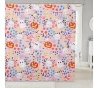 Homemissing Cortina de ducha de 180 x 210 cm para decoración de baño, diseño de calabaza, fantasma, floral, color rosa, accesorios de baño espeluznantes, poliéster con 12 ganchos