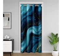 Homemissing Cortina de puerta con estampado de mármol para puerta y ventana, 132 x 213 cm, aislamiento térmico, abstracto, separador temporal, color verde azulado, cubierta de armario, textura de olas