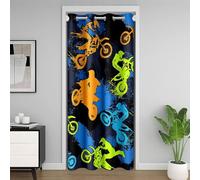 Homemissing Cortina de puerta de moto de cross para puerta, privacidad, cubierta de armario de motocross, para dormitorio, sala de estar, silueta de jinete, cortina divisora de habitación, 106 x 203
