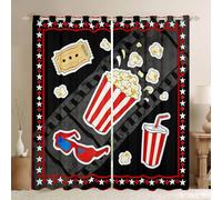 Homemissing Cortinas con temática de película de palomitas de maíz para dormitorio, sala de estar, estilo vintage grunge, cortinas opacas para oscurecer las ventanas de máquina de palomitas de maíz, 2