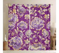Homemissing Cortinas de 66 pulgadas de ancho x 90 pulgadas de largo con flores rojas moradas para dormitorio, flores botánicas, cortinas de ventana con estampado floral, patrón floral, romántico