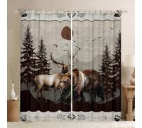 Homemissing Cortinas de ciervo con oso para dormitorio, sala de estar, caza de vida silvestre, 30%-50%, cortinas opacas rústicas para ventanas de granja, 2 paneles de 66 pulgadas de ancho x 72
