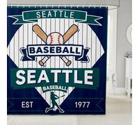Homemissing Cortinas de ducha de béisbol Seattle para niños, mujeres y hombres, accesorios de baño de béisbol, juego deportivo, tela de poliéster impermeable para puestos de bañera, 150 x 180 cm