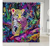 Homemissing Cortinas de ducha de jaguar de selva neón con patrón de leopardo arcoíris, cortina de baño para niños, mujeres y hombres, diseño de vida silvestre, accesorios de baño, tela impermeable