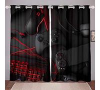 Homemissing Cortinas de juegos para dormitorio, niños, adolescentes, auriculares, consola de juegos, mouse, teclado, cortina de habitación, color negro y rojo, cortinas de ventana periféricos,
