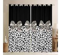 Homemissing Cortinas opacas con lazo de leopardo en blanco y negro, cortinas de oscurecimiento para decoración de sala de estar, guepardo, aislamiento térmico, cortinas dulces románticas para ventanas