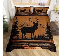 Homemissing Dear - Juego de funda de edredón tamaño Super King para niños y niñas, estilo rústico, transpirable, suave, granja, 3 piezas, decoración de dormitorio de animales salvajes, color caoba