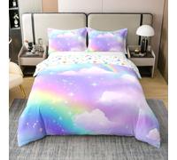 Homemissing Dreamy Rainbow - Juego de funda de edredón 100 % algodón, tamaño doble, diseño de galaxia arcoíris para niños, mujeres y hombres, funda de edredón con 2 fundas de almohada, colorido