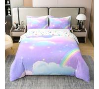 Homemissing Dreamy Rainbow - Juego de funda de edredón 100 % algodón, tamaño doble, juego de ropa de cama para niños, mujeres y hombres, funda de edredón colorida con 2 fundas de almohada con