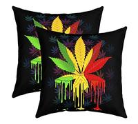 Homemissing Funda de almohada decorativa de marihuana, suave y colorida, hojas de cannabis, juego de fundas de cojín cuadradas para sala de estar, fundas de almohada botánicas de malas hierbas de 16 x