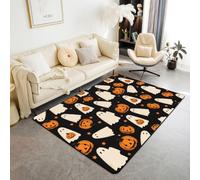 Homemissing Happy Halloween - Alfombra de poliéster de 150 x 200 cm, diseño de fantasma, para sala de estar, dormitorio, calabaza, farol, decoración de Halloween, tapete de suelo para interiores
